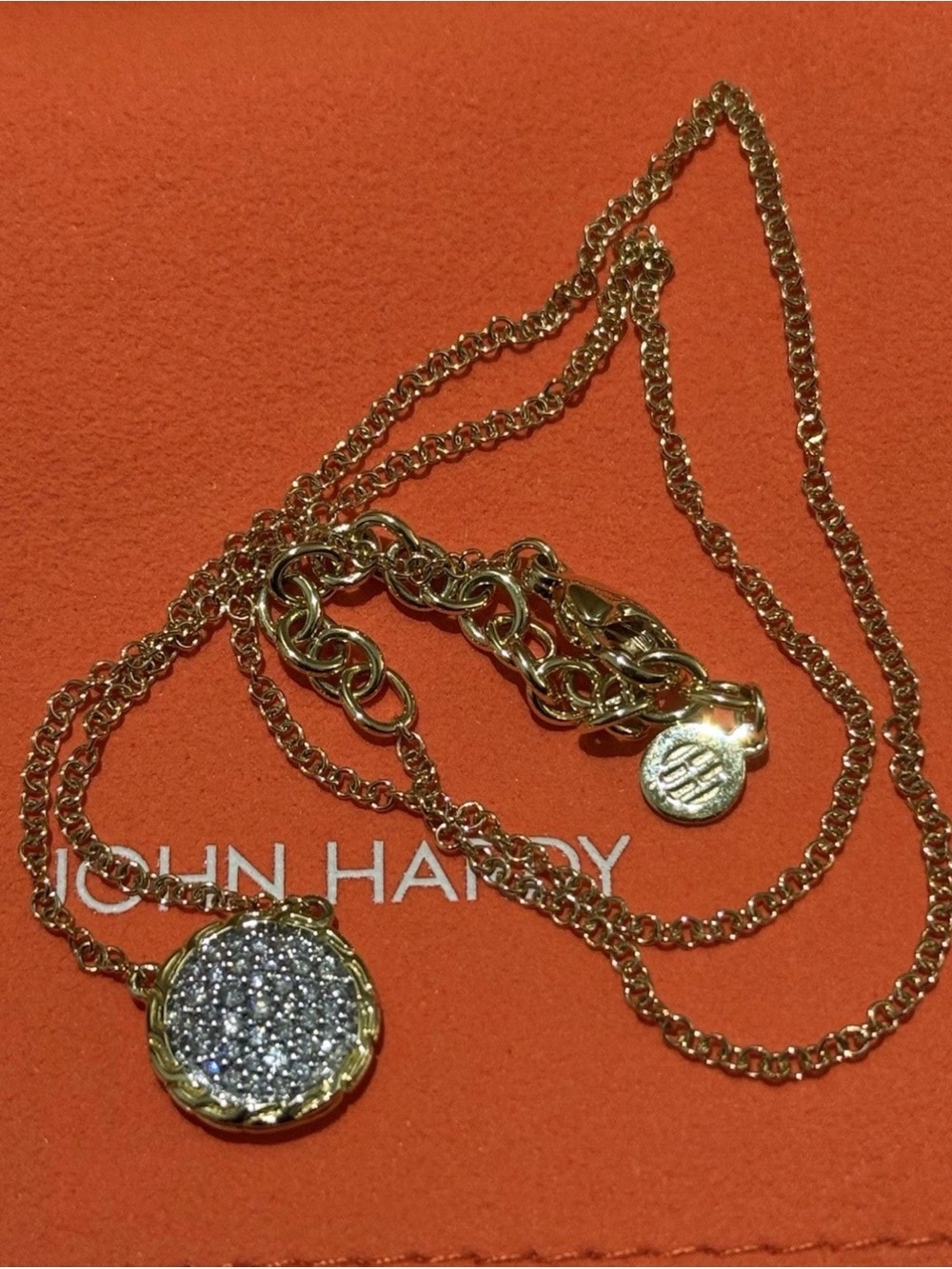 John Hardy Classic Chain. 18k Gold With Diamonds. Round Necklace. 16-18in. New.